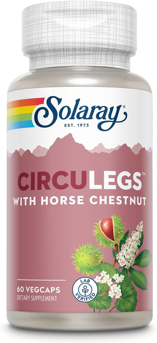 SOLARAY CircuLegs: Vein Support for Healthy Legs with Horse Chestnut Extract, Gotu Kola, Butcher's Broom, 60-Day Guarantee - 60 VegCaps