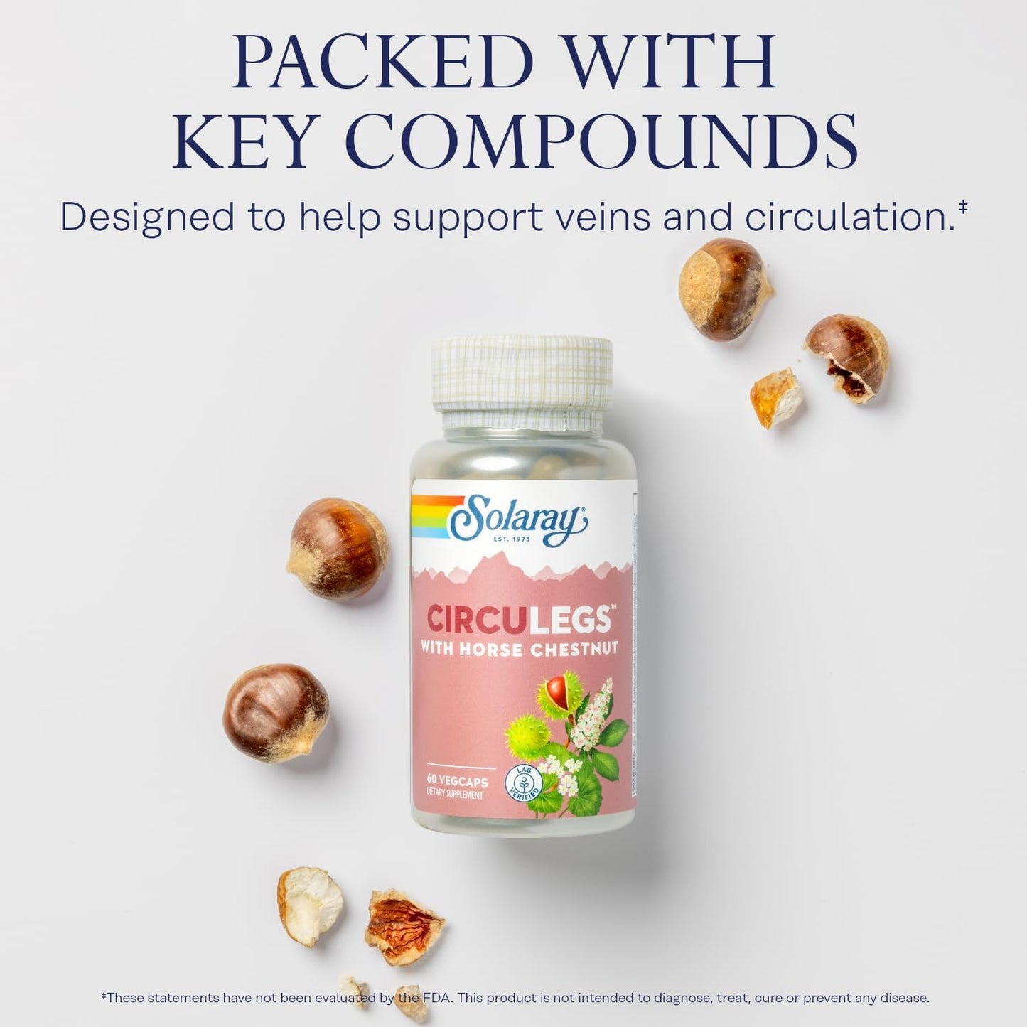 SOLARAY CircuLegs: Vein Support for Healthy Legs with Horse Chestnut Extract, Gotu Kola, Butcher's Broom, 60-Day Guarantee - 60 VegCaps