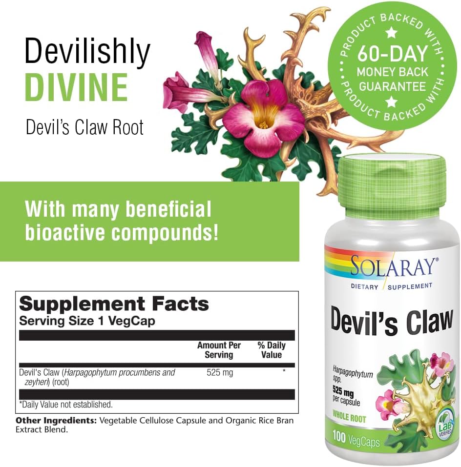 Solaray Devils Claw Root Capsules 525mg | Non-GMO, Vegan & Lab Tested | 100 Count
