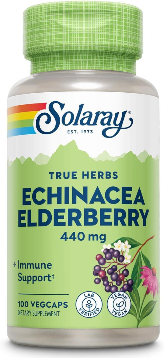 Solaray Echinacea and Elderberry Capsules - 440 mg | 100 Count - Immune Support Supplement