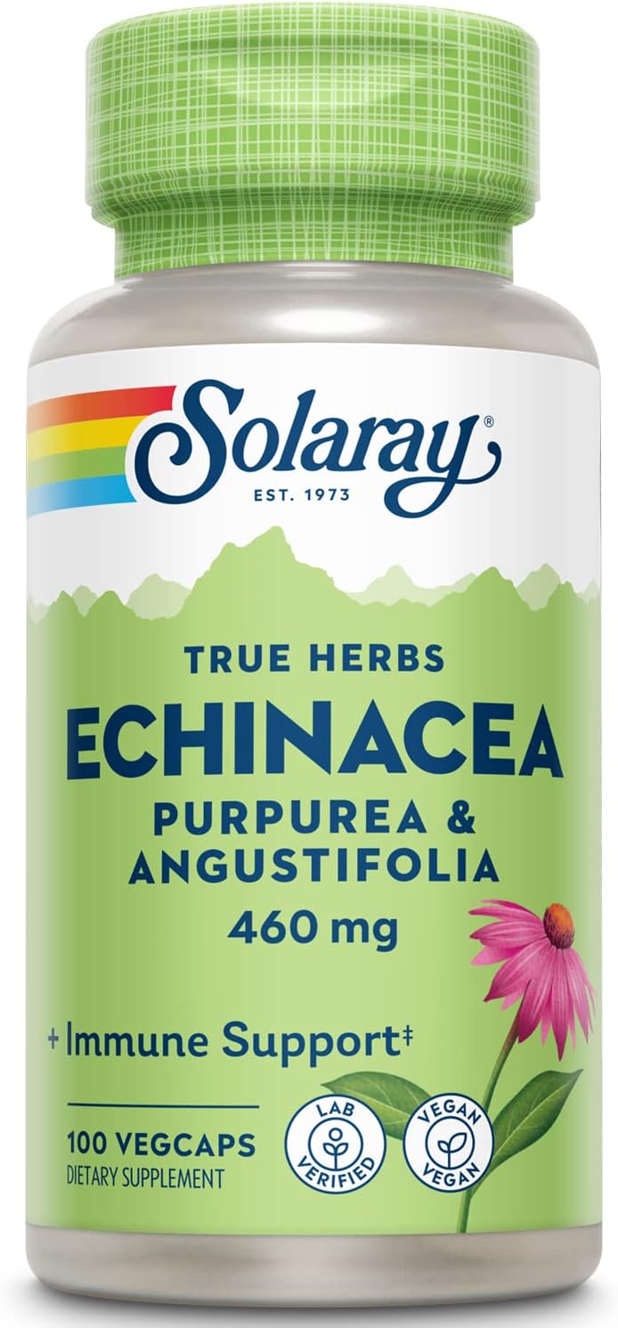 Solaray Echinacea Angustifolia & Purpurea Root 460mg Veg Capsules - 100 Count Bottle