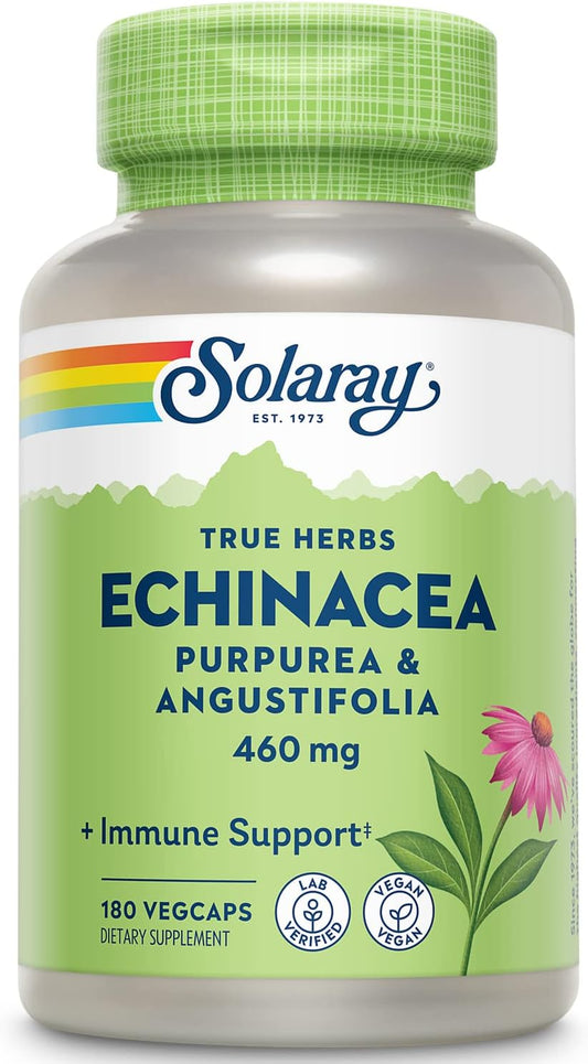 Solaray Echinacea Purpurea & Angustifolia Root 460 mg Capsules for Immune & Respiratory Health | 180 Vegetarian Capsules