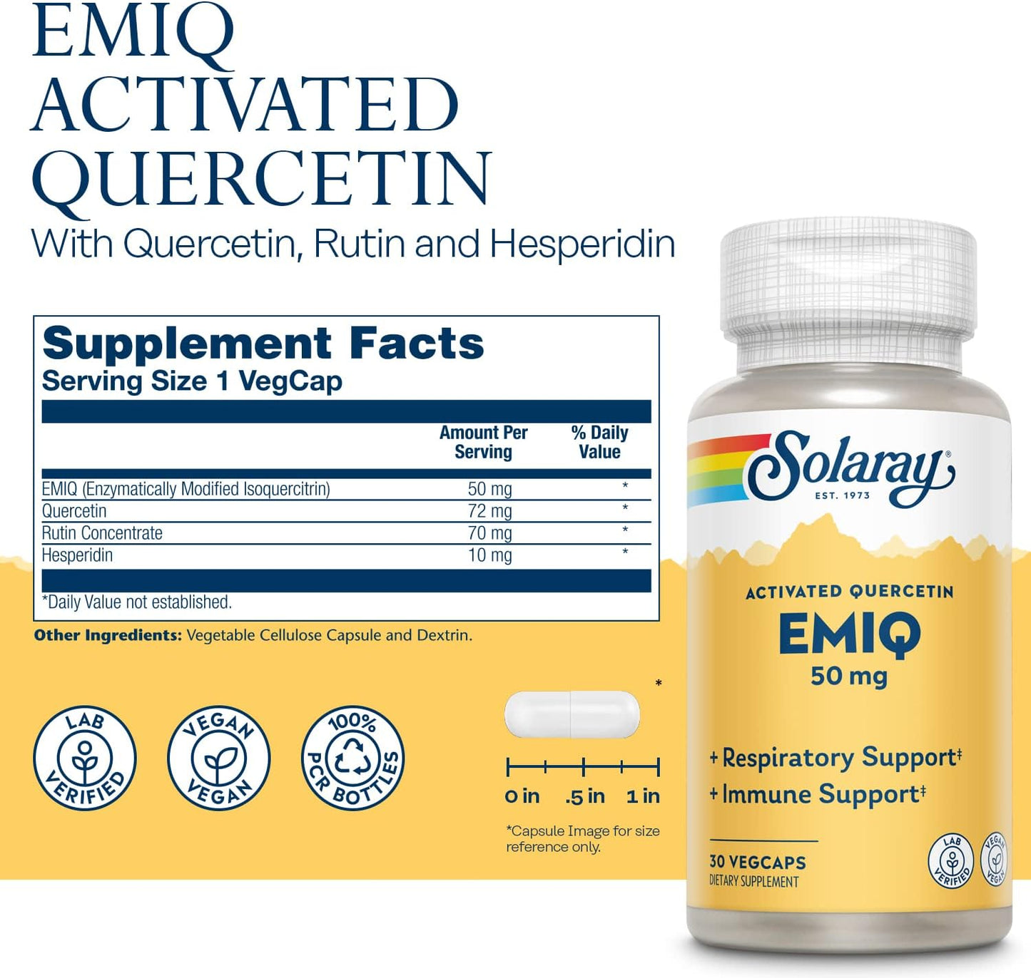 Solaray EMIQ Quercetin for Sinus, Respiratory & Immune Health, 30 VegCaps, Enhanced Absorption