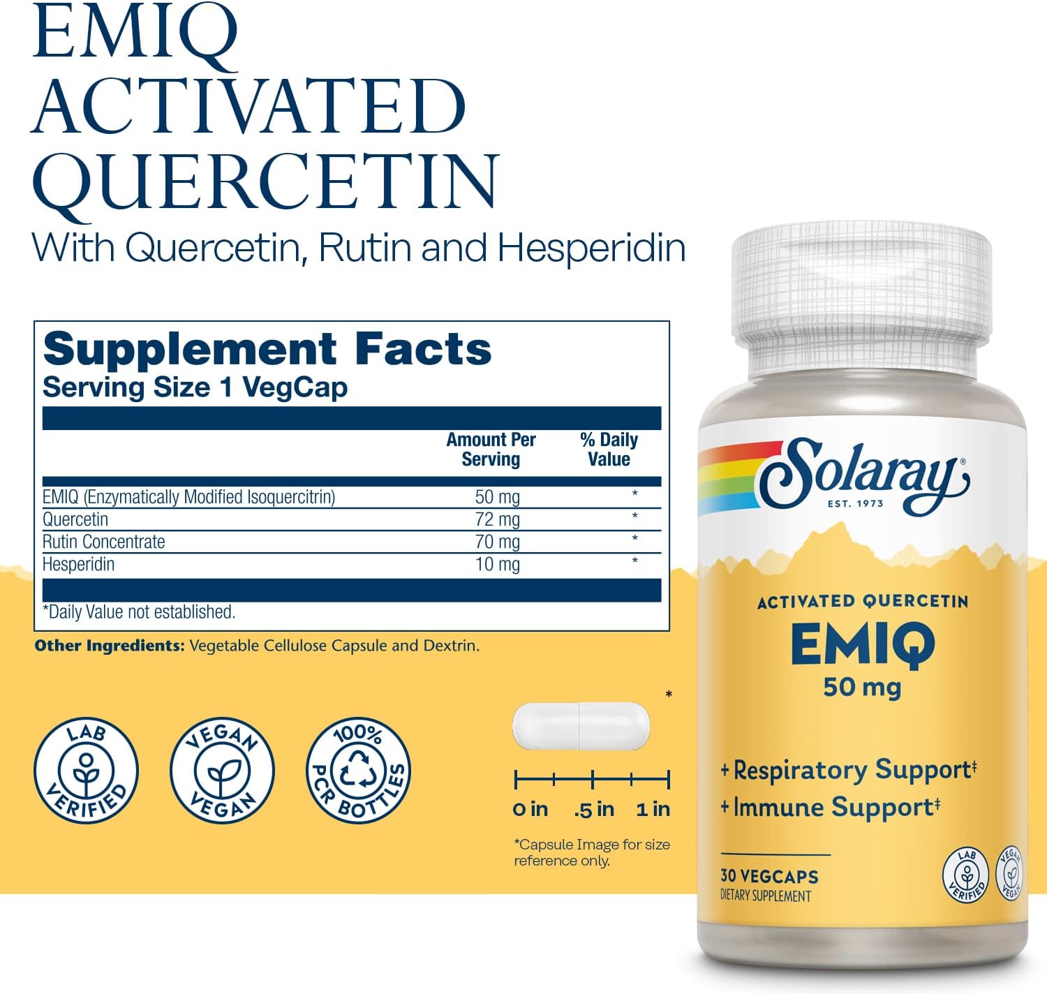 Solaray EMIQ Quercetin for Sinus, Respiratory & Immune Health, 30 VegCaps, Enhanced Absorption