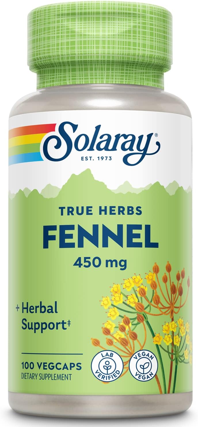 Solaray Fennel Seed 450mg Capsules - Digestive Support, Fresh Breath, Respiratory Function - Non-GMO, Vegan - 100 Count