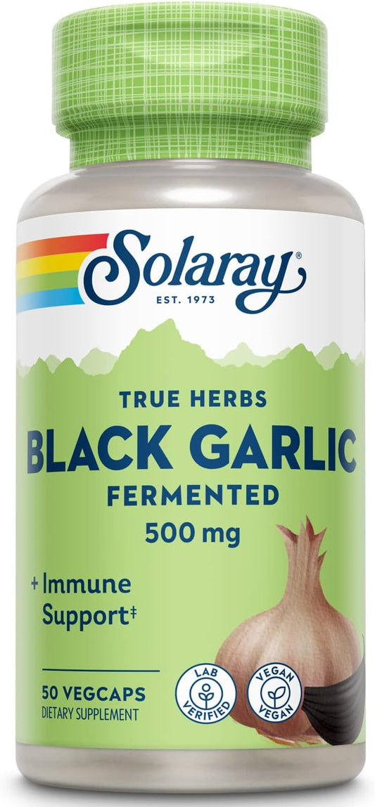 Solaray Fermented Black Garlic Capsules - 500mg for Immune, Circulatory, & Cardiovascular Health - 50 VegCaps
