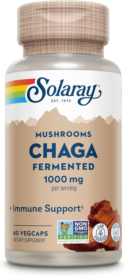 Solaray Fermented Chaga Mushroom Capsules - 500mg, 30 Servings - Immune Function Support