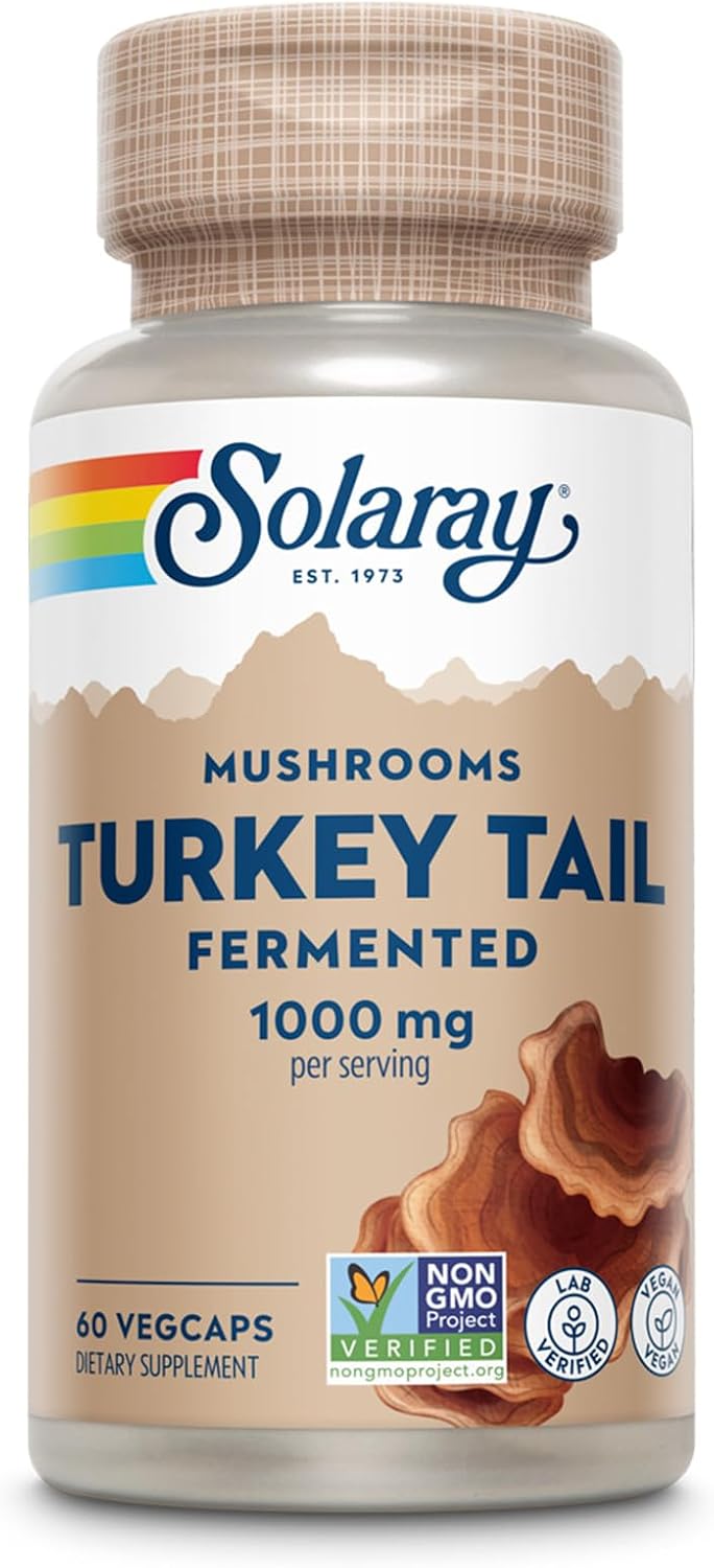 Solaray Fermented Turkey Tail Mushroom Capsules - 500mg, 60 Count | Immune Support Supplement