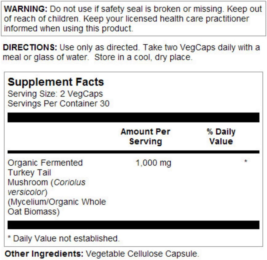 Solaray Fermented Turkey Tail Mushroom Capsules - 500mg, 60 Count | Immune Support Supplement