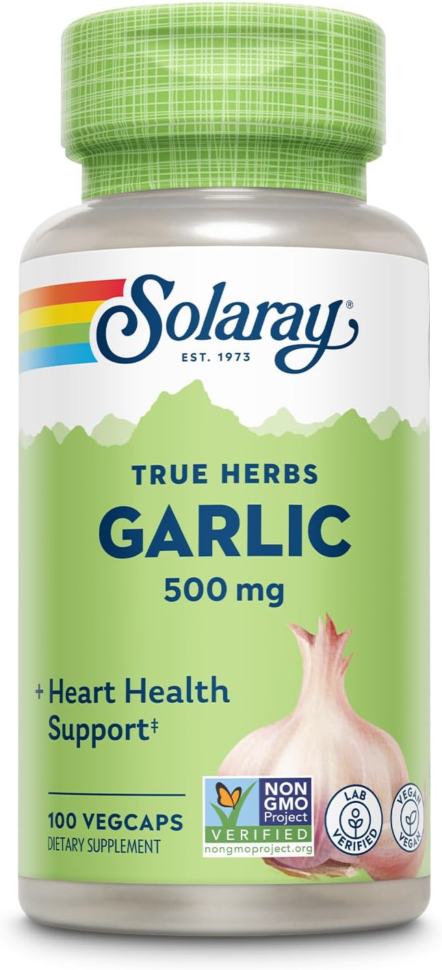Solaray Garlic Bulb 500mg Capsules - Immune, Circulatory, Cardiovascular Support - Vegan, Non-GMO - 100 Count