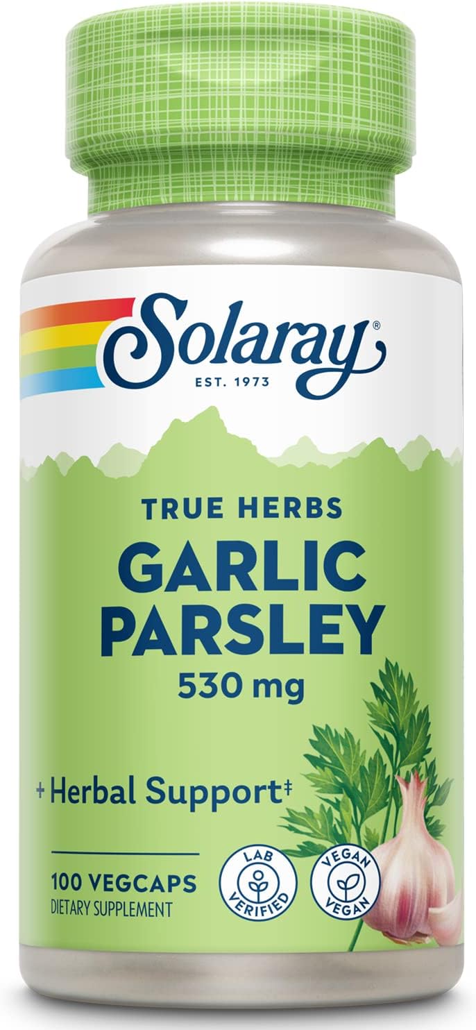 Solaray Garlic Bulb & Parsley Leaf Capsules - 530mg | Cardiovascular & Immune Support | Non-GMO, Vegan | 100 VegCaps