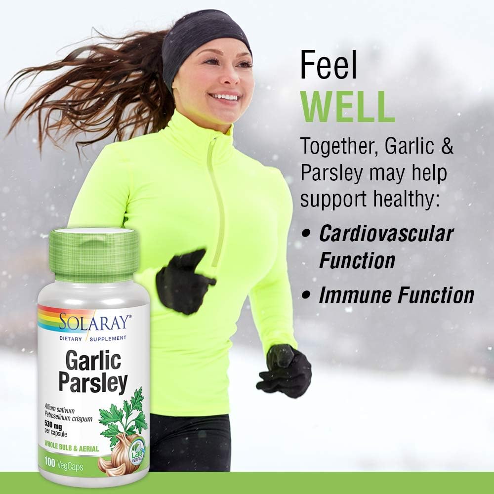 Solaray Garlic Bulb & Parsley Leaf Capsules - 530mg | Cardiovascular & Immune Support | Non-GMO, Vegan | 100 VegCaps