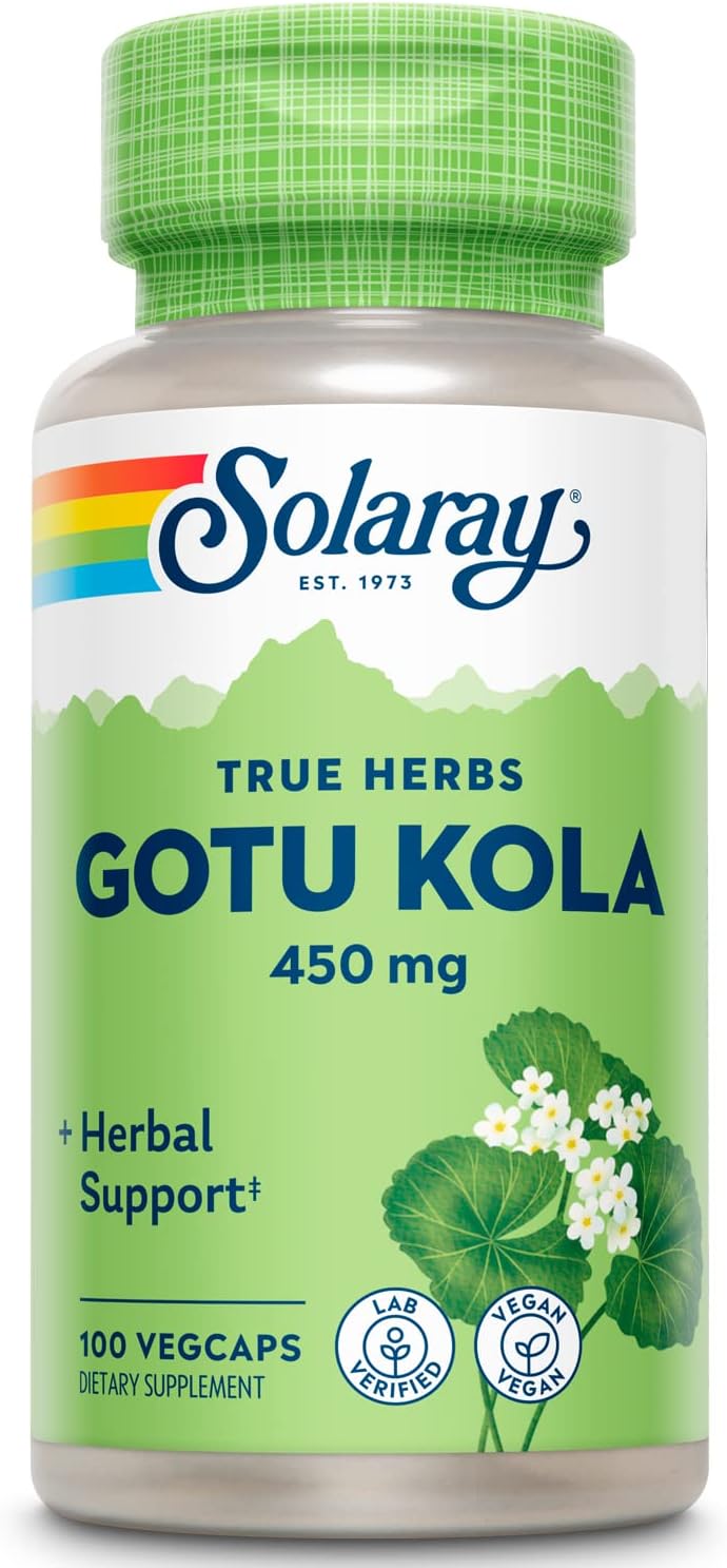 Solaray Gotu Kola Capsules 450mg | Promotes Healthy Mood & Circulation | Non-GMO Vegan Supplement | 100 VegCaps