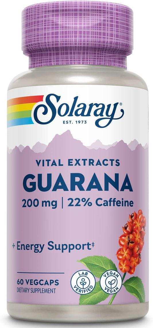 Solaray Guarana Seed Extract 300mg VegCaps for Energy, Focus, Memory & Metabolism Boost with 44mg of Caffeine - 60 Count