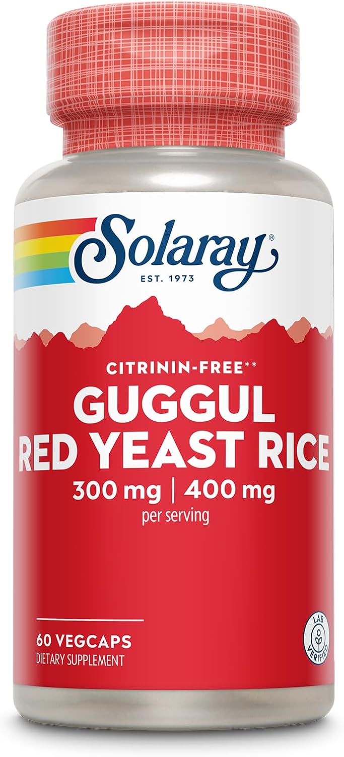 SOLARAY Guggul Gum Extract & Red Yeast Rice Capsules for Cardiovascular Support | Ancient Chinese & Ayurvedic Combo | 60 Count