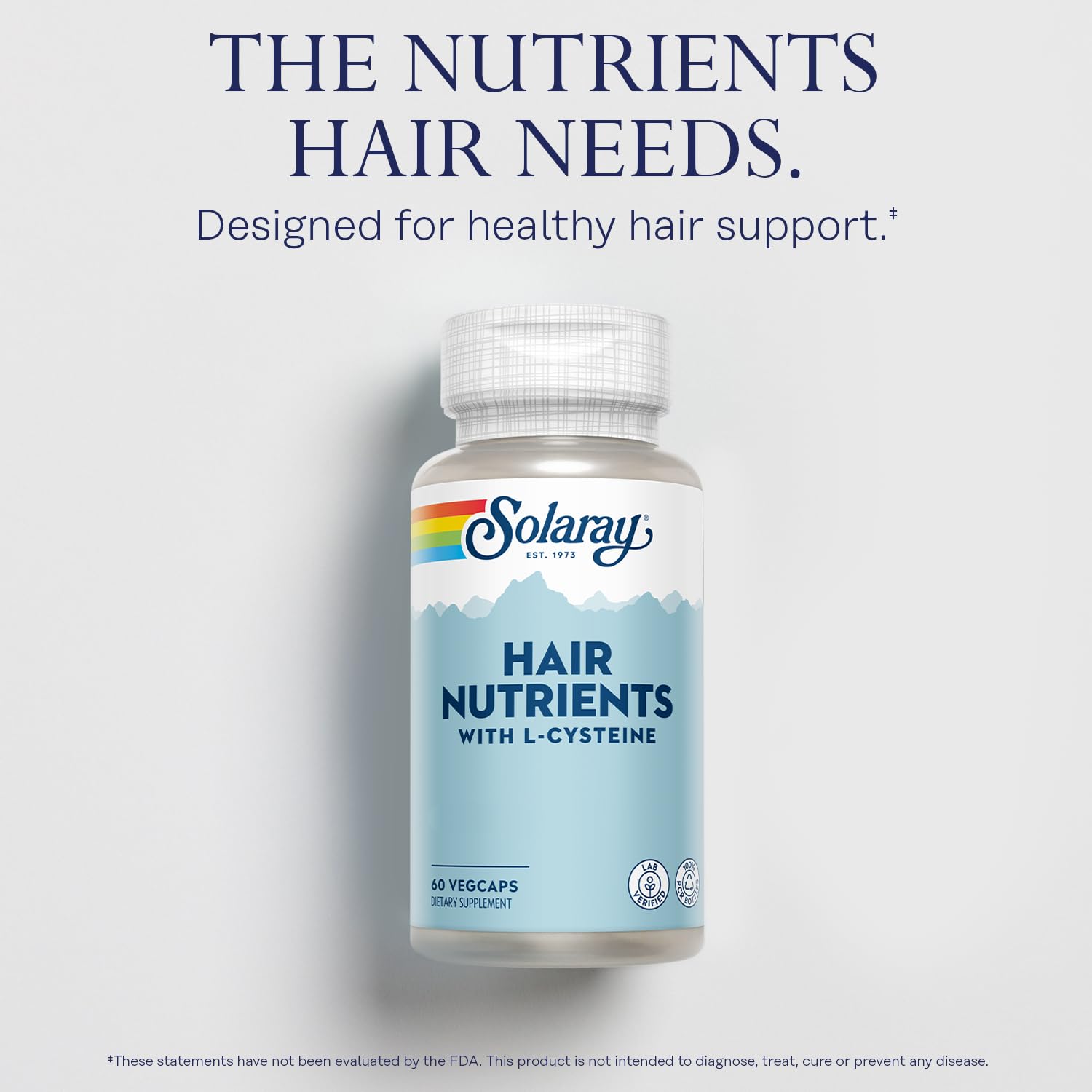 Solaray Hair Nutrients with L-Cysteine and Biotin - Hair Growth Support for Women and Men - Lab Verified Hair, Skin, and Nails Vitamins - 60-Day Guarantee - 60 VegCaps