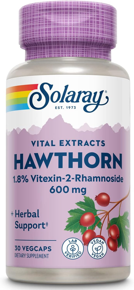 Solaray Hawthorn Extract Supplement - 600mg Capsules for Daily Use | 30 Count Bottle