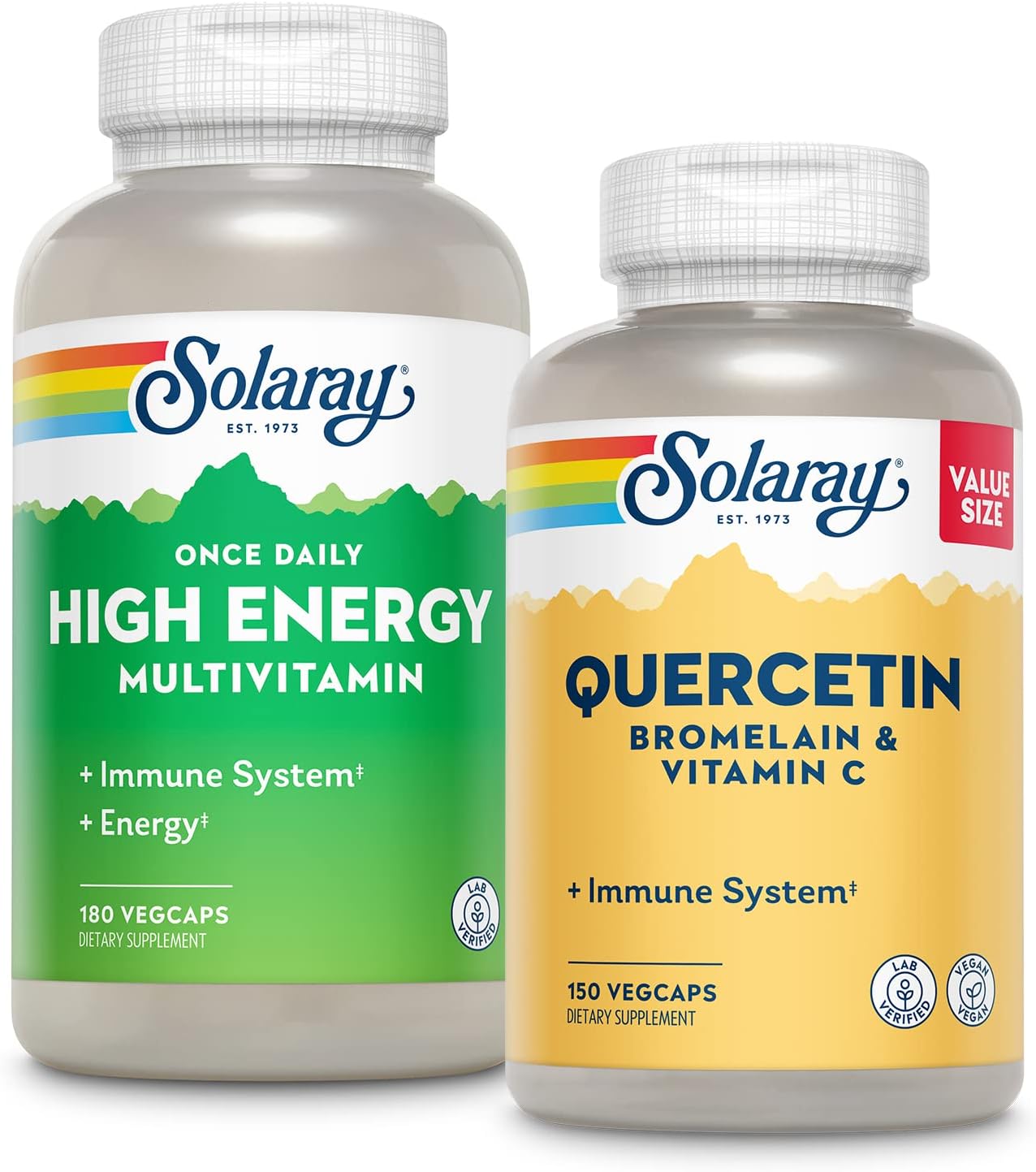 Solaray High Energy Multiple & QBC Plex Bundle for Energy, Respiratory, and Immune Support | 180, 150ct