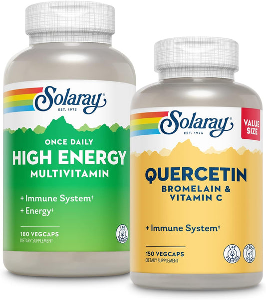 Solaray High Energy Multiple & QBC Plex Bundle for Energy, Respiratory, and Immune Support | 180, 150ct