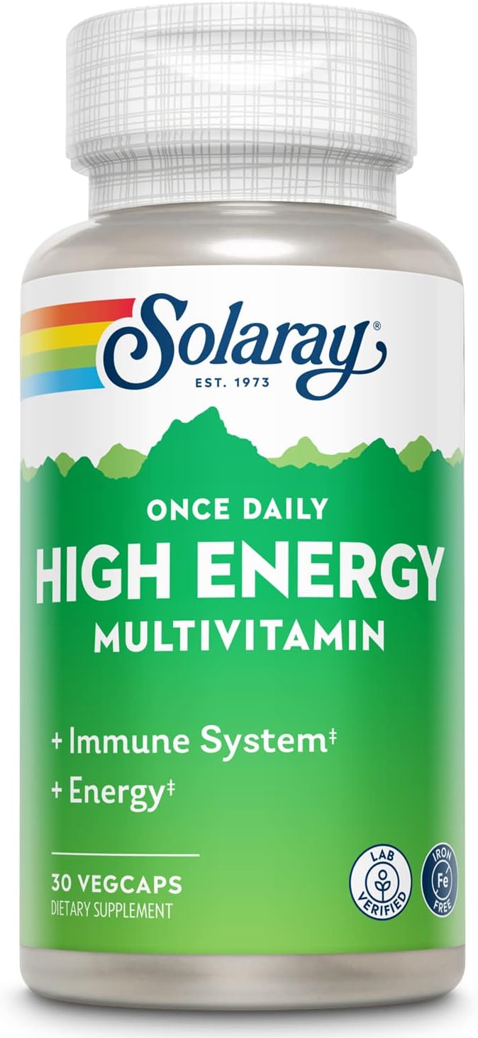 Solaray High Energy Multivitamin - Iron-Free, Immune & Energy Support, Whole Food Ingredients - Men's & Women's (30 Servings)