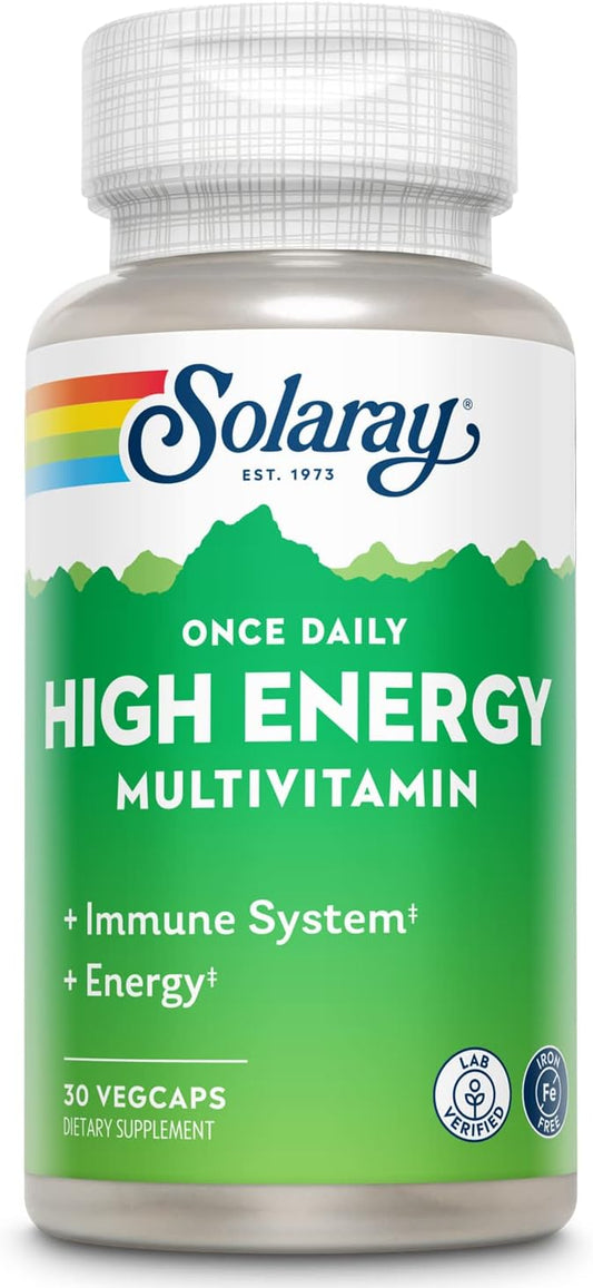 Solaray High Energy Multivitamin - Iron-Free, Immune & Energy Support, Whole Food Ingredients - Men's & Women's (30 Servings)