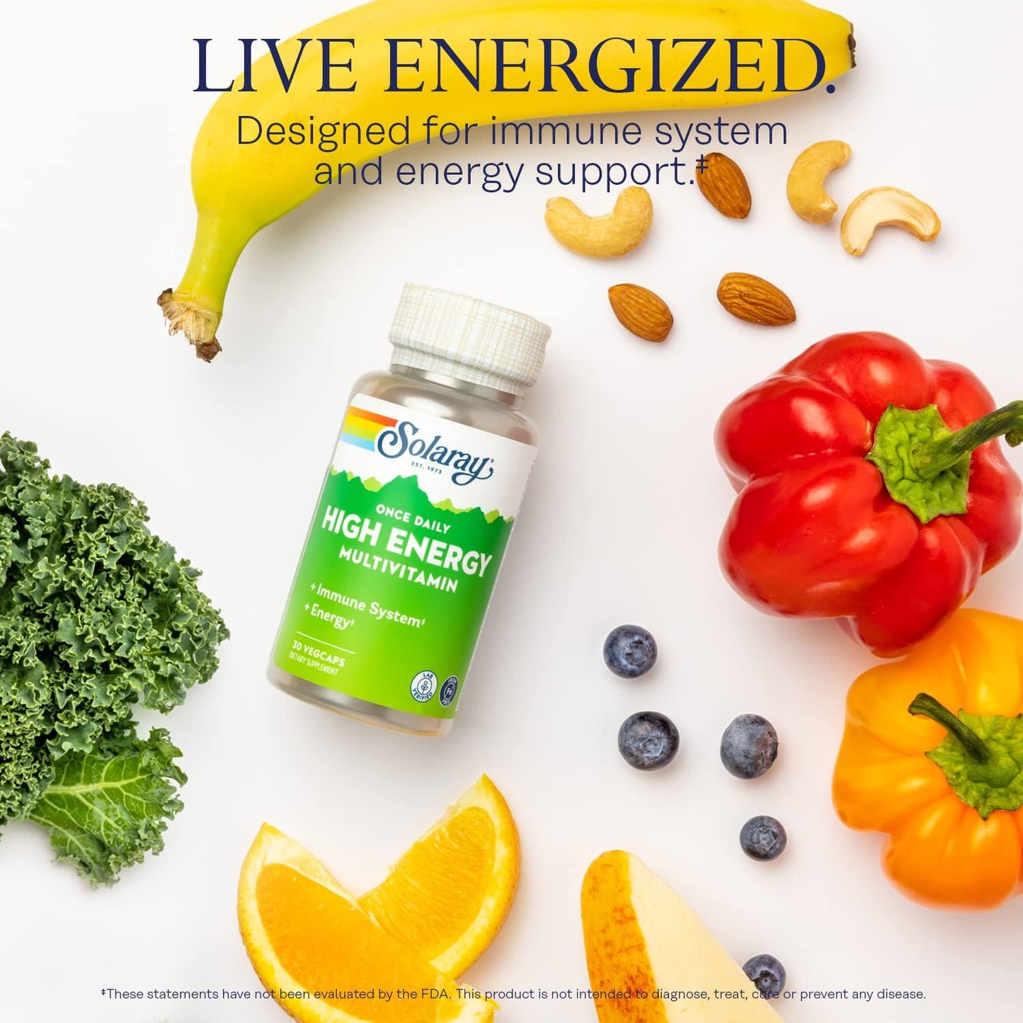 Solaray High Energy Multivitamin: Whole Food & Herb Base, Iron-Free, Immune & Energy Support - Men's & Women's Multi (30 Servings)