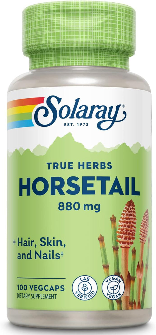 SOLARAY Horsetail Silica Supplement 880mg for Hair, Skin, Nails & Joints - 100 VegCaps x2 Pack