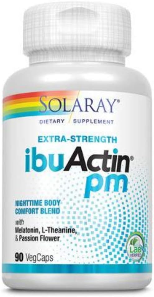 Solaray Ibuactin PM Capsules - 90 Count Bottle for Nighttime Pain Relief
