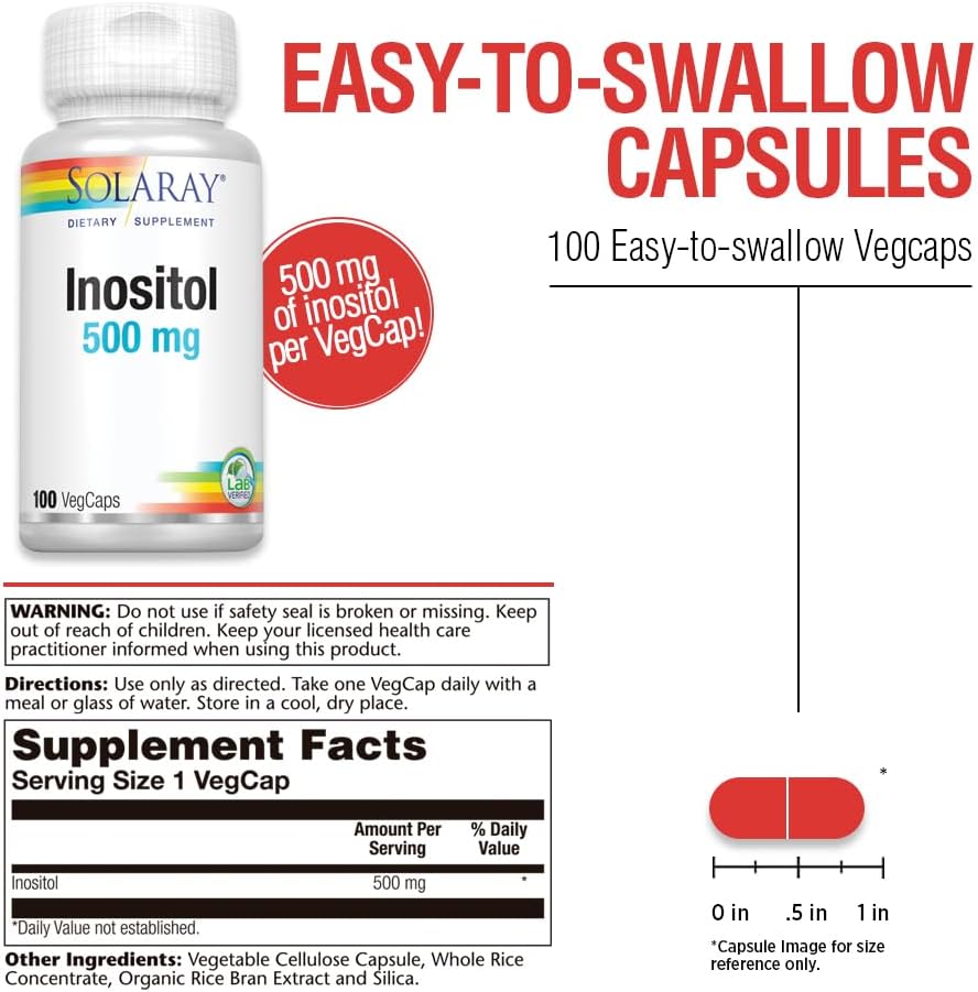 Solaray Inositol Capsules - 500 mg, 100 Count - Natural Mood and Hormone Support Supplement