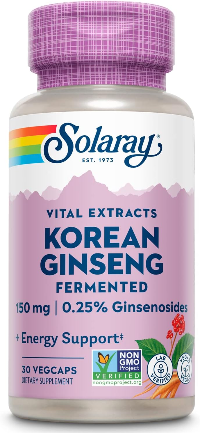 Solaray Korean Ginseng Root Extract: Boost Energy, Endurance & Reduce Stress | Vegan, Non-GMO | 30 VegCaps