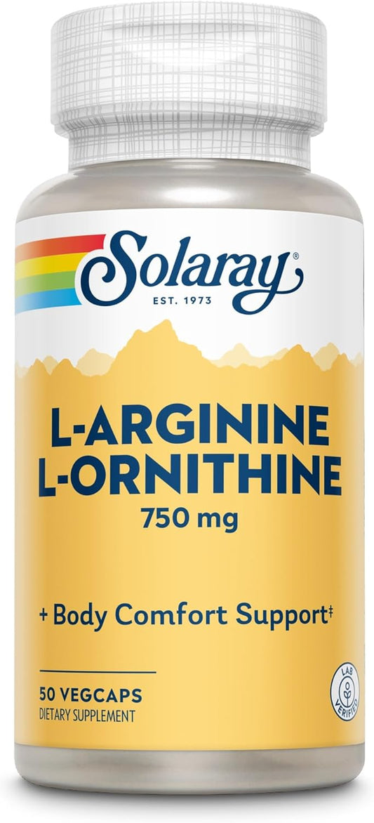 Solaray L-Arginine and Ornithine Capsules - 50 Count, Free Form Amino Acid Supplement