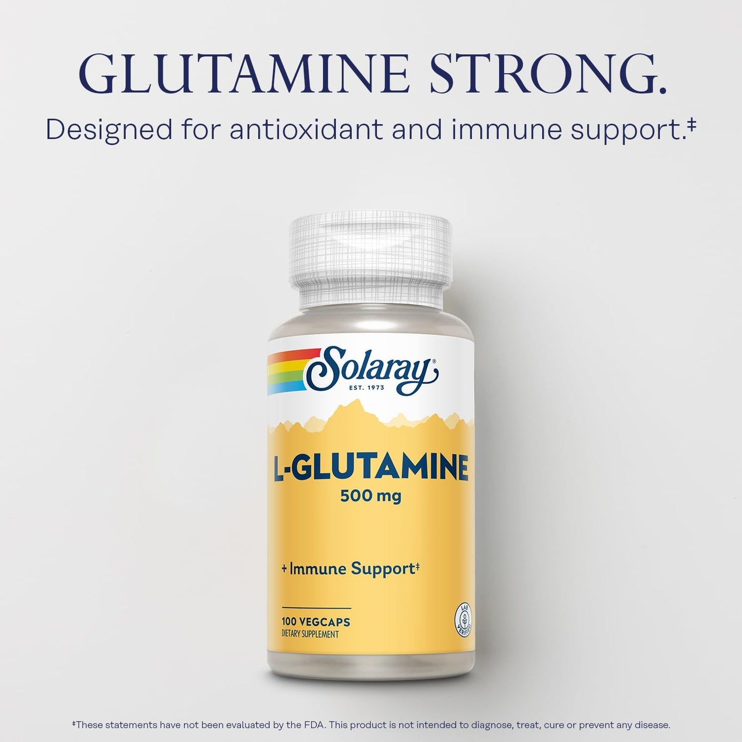 Solaray L Glutamine 500mg Capsules - Immune System Support - Pure Amino Acid Supplement - 100 VegCaps, Lab Tested, 60-Day Guarantee