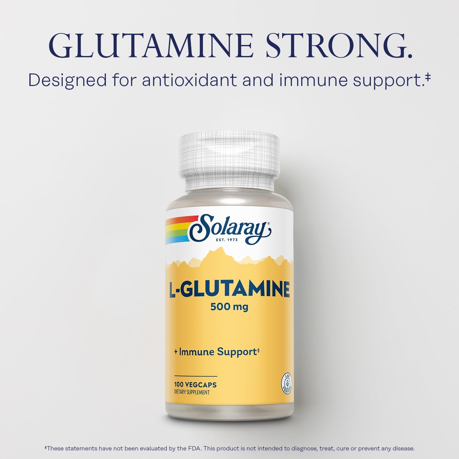 Solaray L Glutamine 500mg Capsules - Immune System Support - Pure Amino Acid Supplement - 100 VegCaps, Lab Tested, 60-Day Guarantee