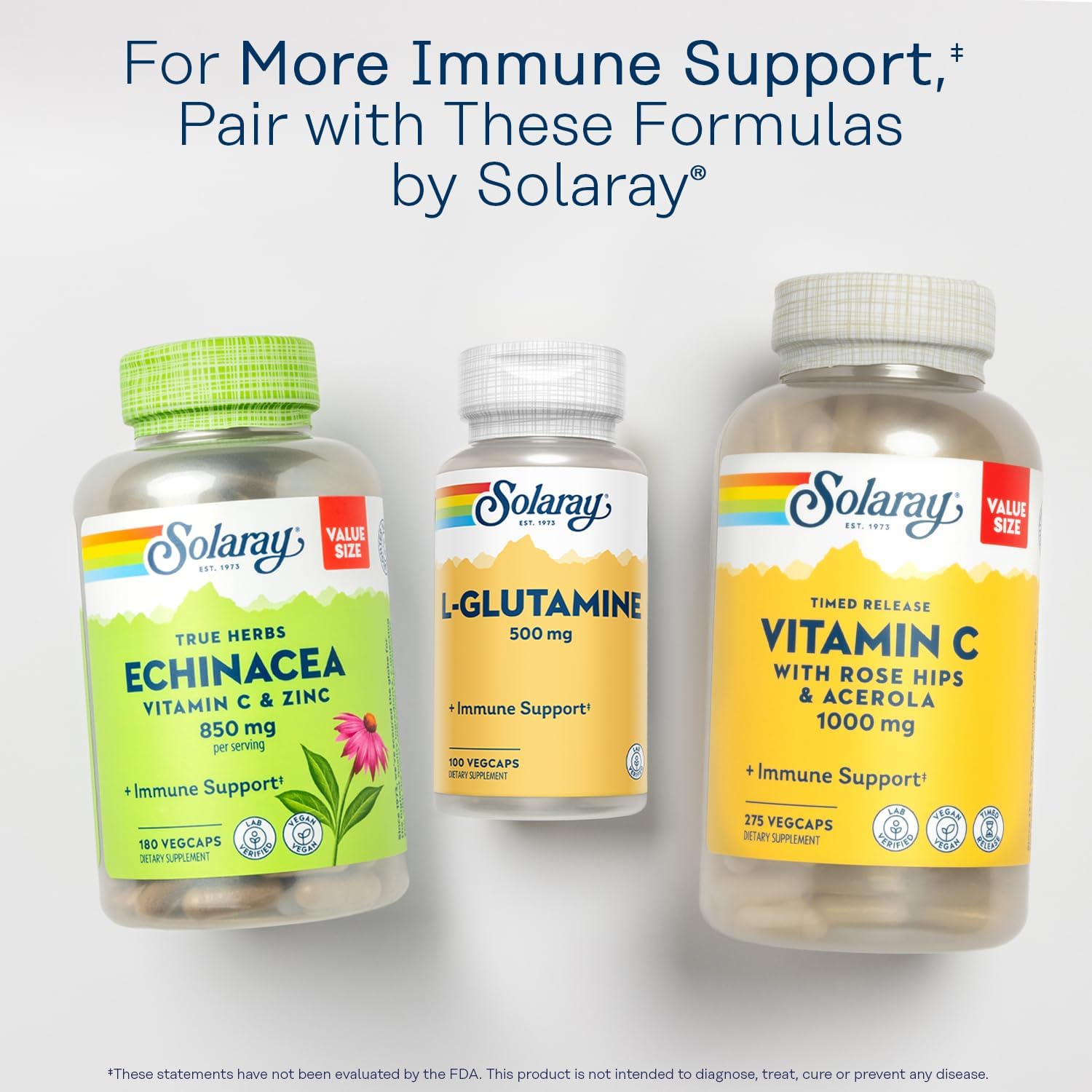 Solaray L Glutamine 500mg Capsules - Immune System Support - Pure Amino Acid Supplement - 100 VegCaps, Lab Tested, 60-Day Guarantee