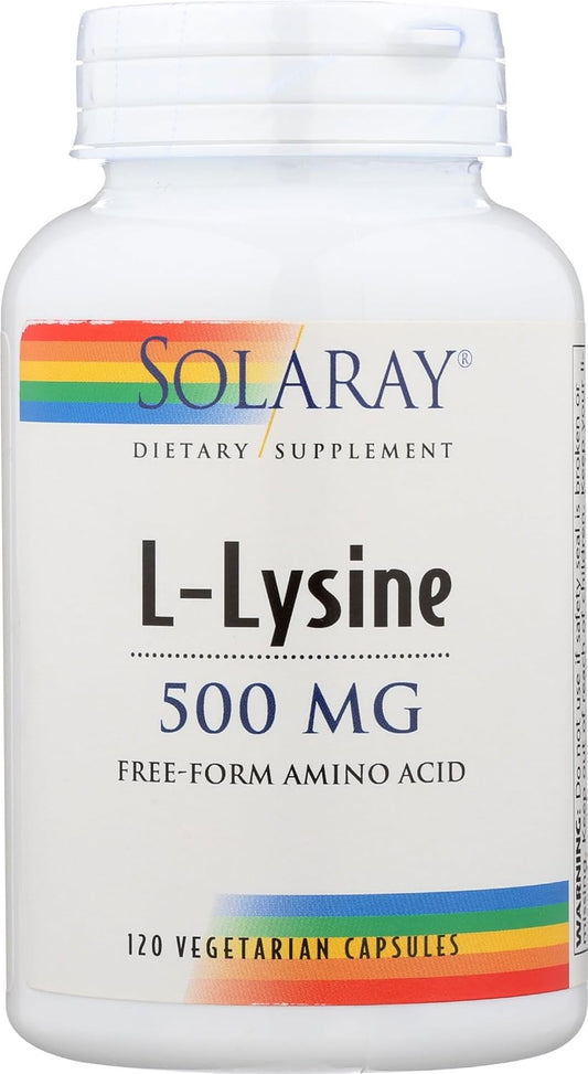 Solaray L-Lysine 500mg - 120 Count Bottle for Immune Support and Skin Health