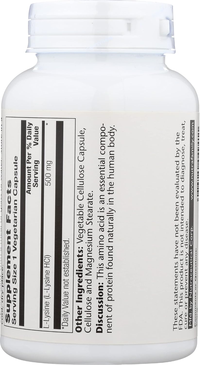 Solaray L-Lysine 500mg - 120 Count Bottle for Immune Support and Skin Health