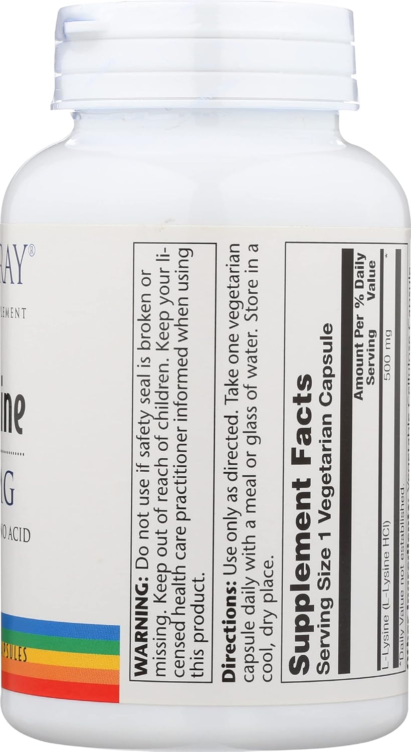 Solaray L-Lysine 500mg - 120 Count Bottle for Immune Support and Skin Health