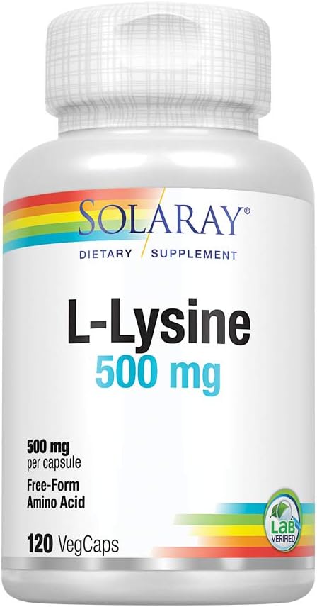 Solaray L-Lysine 500mg VegCaps - 120 Count - Free-Form Amino Acid Supplement