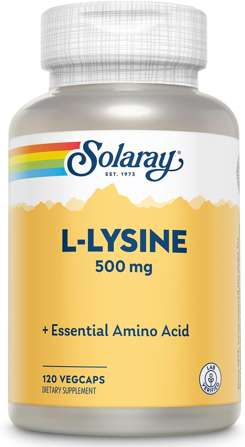 Solaray L-Lysine 500mg VegCaps for Cognitive, Immune, GI Health, Bone, Joint, Skin Support - Amino Acid Supplement