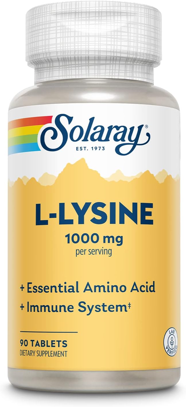 Solaray L-Lysine Immune Support Supplement with Vitamin C and Zinc - 90 Tablets, Lab Verified, 30 Servings, 60-Day Guarantee