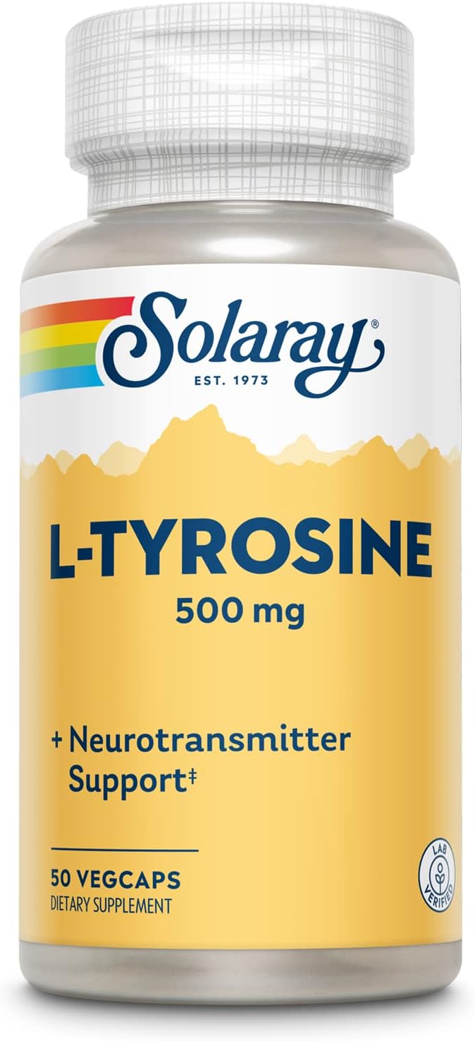 Solaray L-Tyrosine 500mg Veg Capsules | 50 Count Bottle