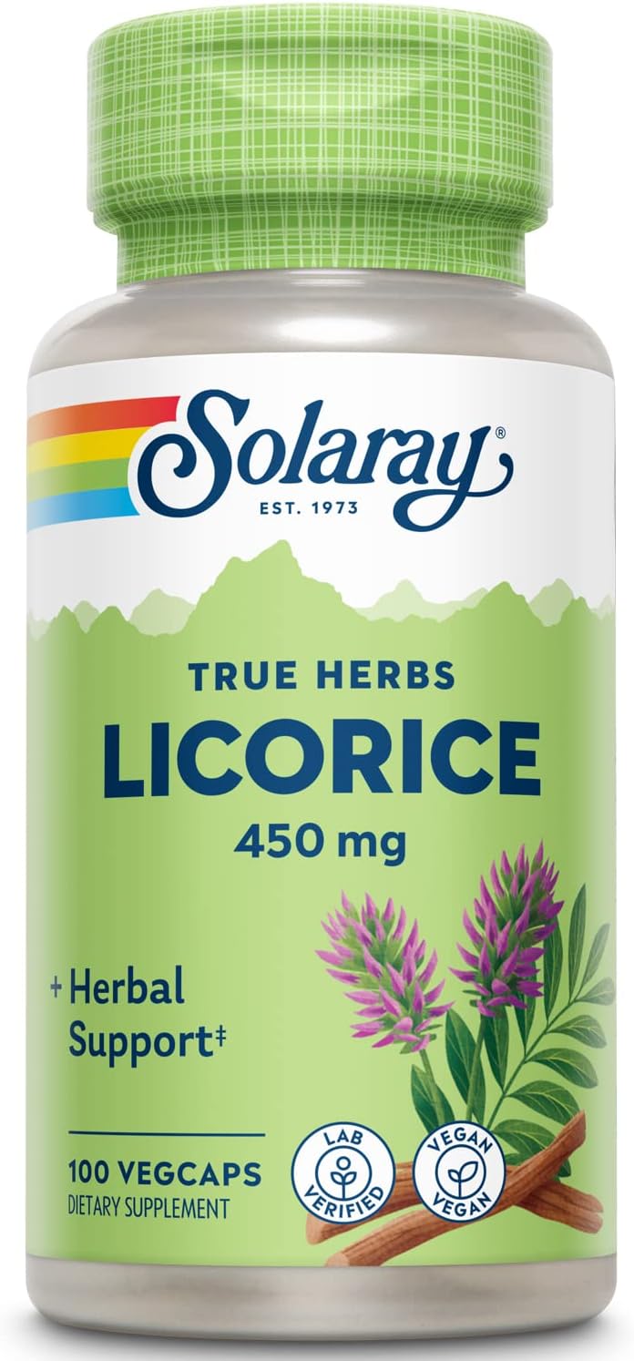 Solaray Licorice Root 450mg Capsules - Digestive, Liver & Menopausal Support - Non-GMO Vegan Supplement