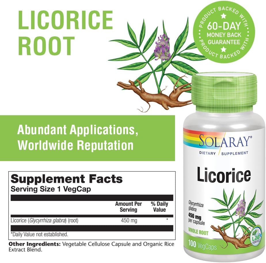 Solaray Licorice Root 450mg Capsules - Digestive, Liver & Menopausal Support - Non-GMO Vegan Supplement