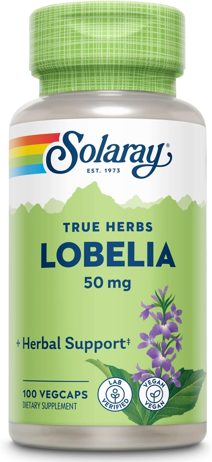 Solaray Lobelia Aerial 50mg VegCaps - Respiratory & Bronchial Function Support with Ginger Root - Non-GMO & Vegan Formula