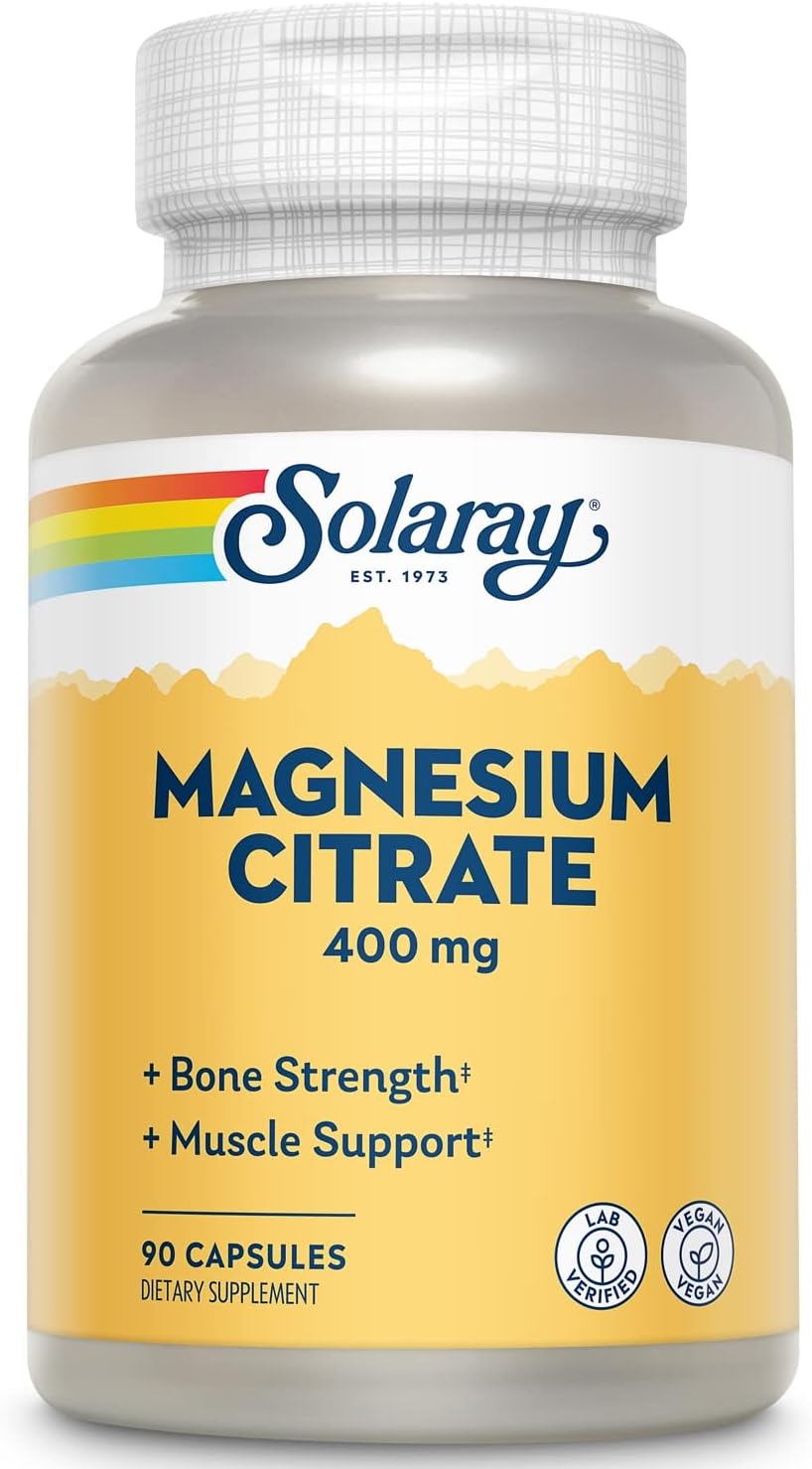 Solaray Magnesium Citrate Veg Capsules 400mg - 90 Count x 2 (180 Total)