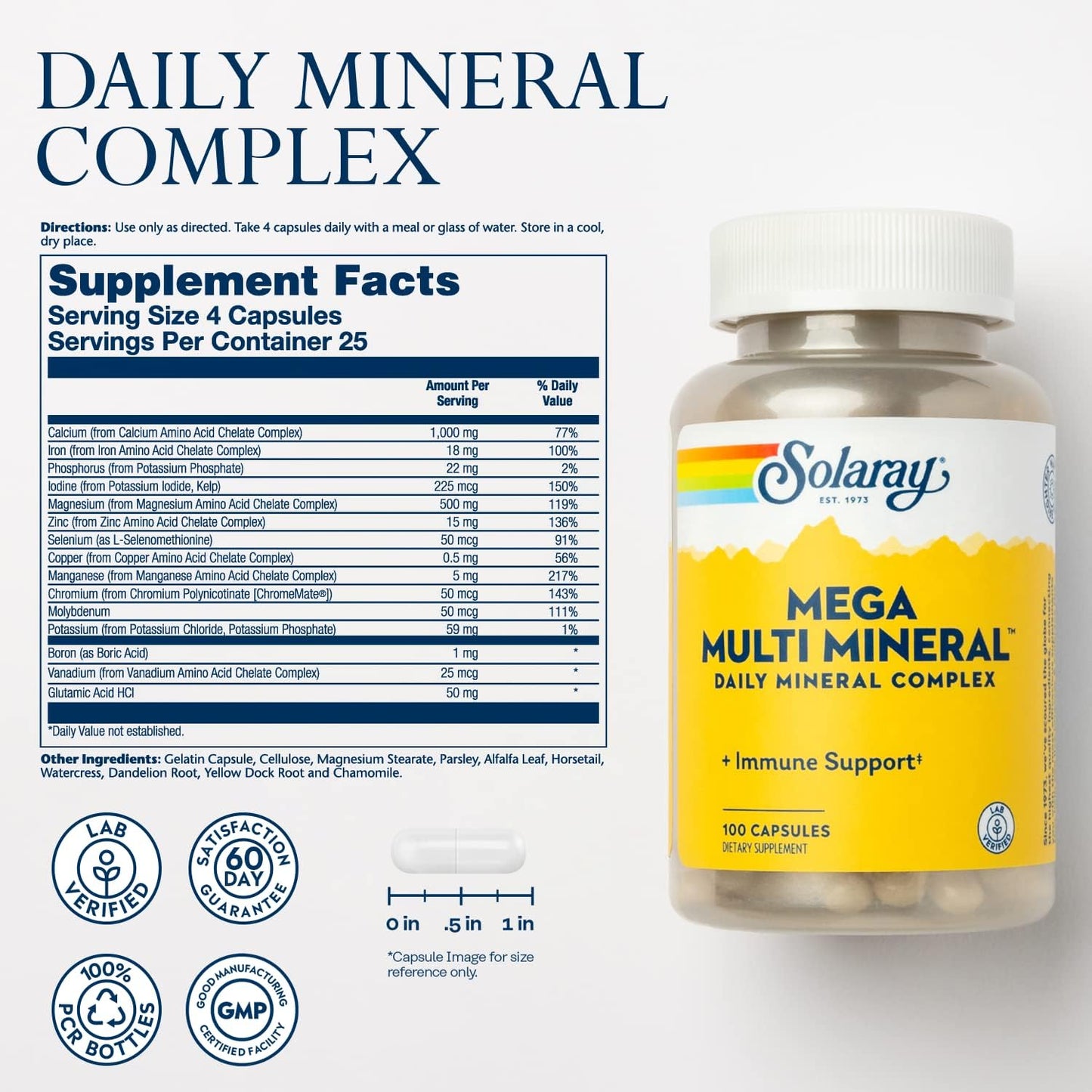 Solaray Mega Multi Mineral Supplement - 100 Capsules (25 Servings)