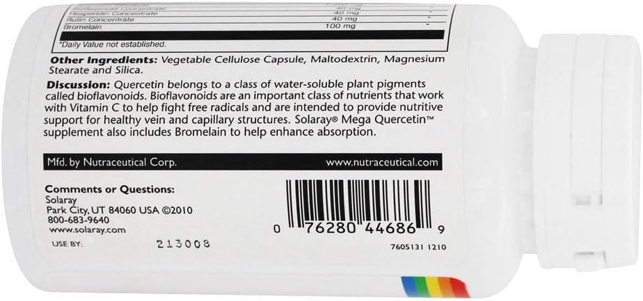 Solaray Mega Quercetin VegCaps - Sinus & Immune Support with AMPK Activator, Rutin, Hesperidin & Bromelain - 60 Count