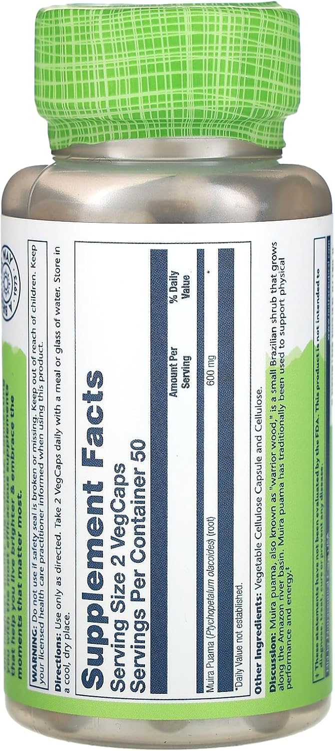 Solaray Muira Puama Capsules - 300mg - 100 Count Bottle