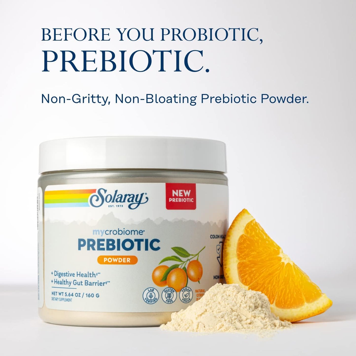 SOLARAY Mycrobiome Prebiotic Powder - Digestive Nutritional Supplement for Colon & Gut Health - Citrus Flavor - 20 Servings