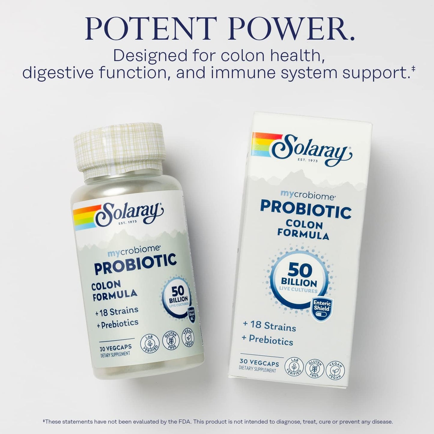 SOLARAY Mycrobiome Probiotic Colon Formula: Vegan, 50 Billion CFU, 18 Strains, Prebiotic Inulin - Supports Digestive, Colon, and Immune Health - 30 VegCaps